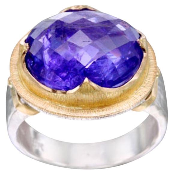 Steven Battelle 10.1 Carats Tanzanite Silver and 18K Gold Ring