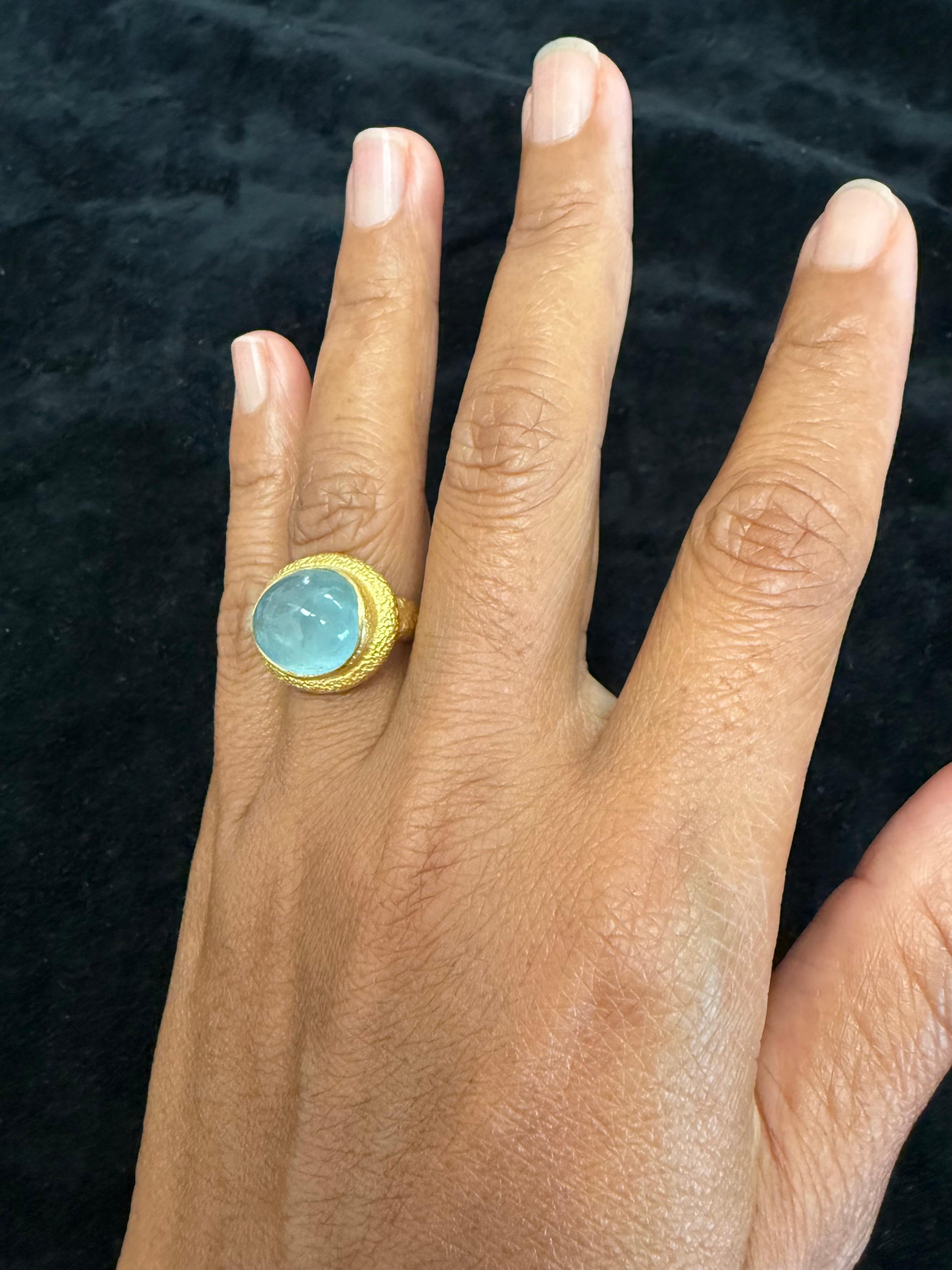Bague en or 22K Steven Battelle Aigue-marine cabochon 10,4 carats en vente 6
