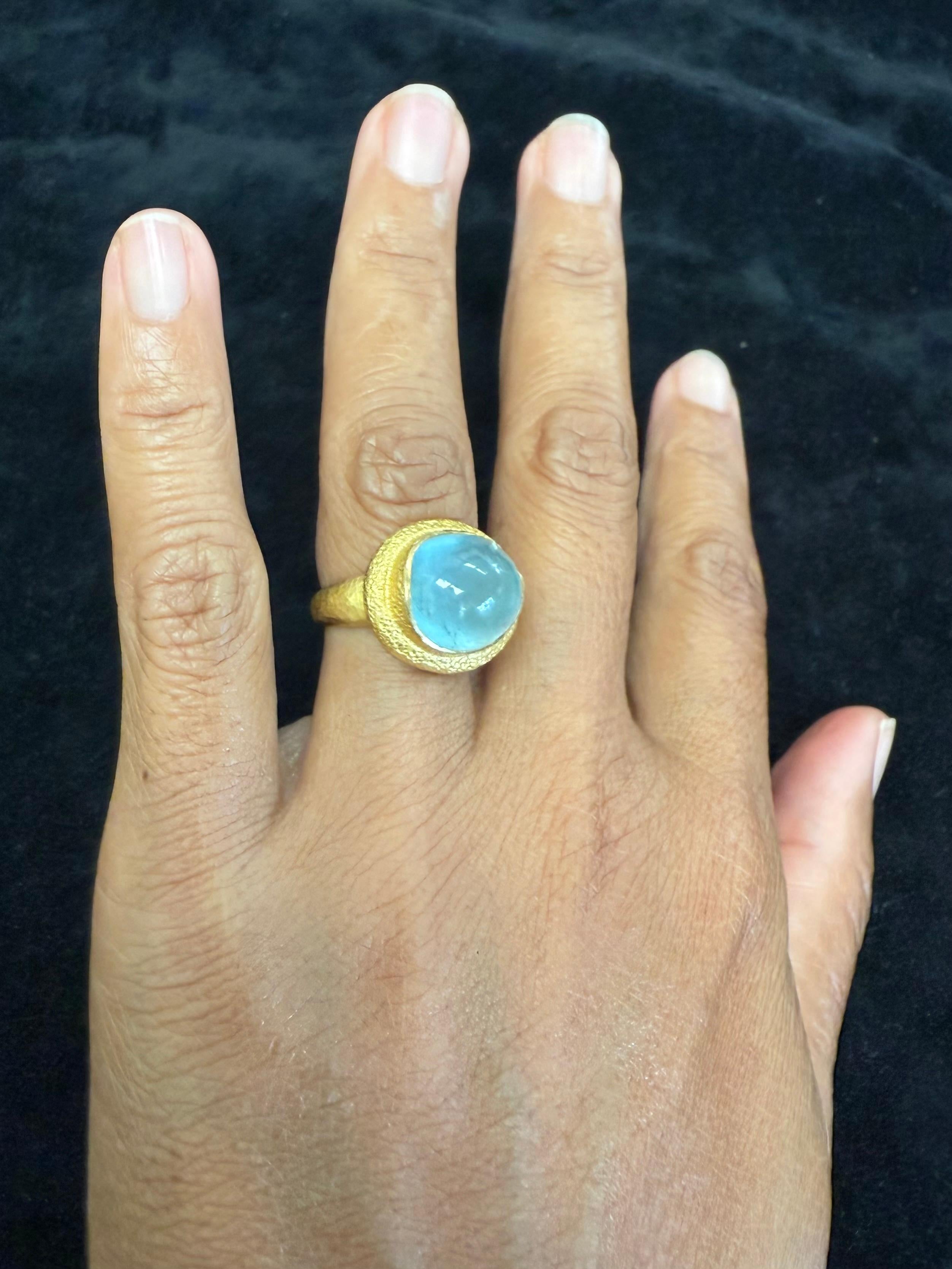 Bague en or 22K Steven Battelle Aigue-marine cabochon 10,4 carats en vente 7