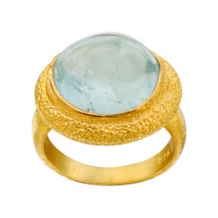 Steven Battelle 10.4 Carats Cabochon Aquamarine 22K Gold Ring