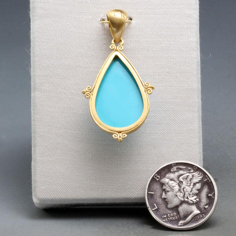 Pear Cut Steven Battelle 10.4 Carats Turquoise 18K Gold Pendant