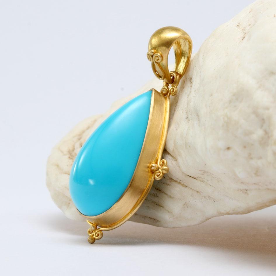 Steven Battelle 10.4 Carats Turquoise 18K Gold Pendant In New Condition In Soquel, CA