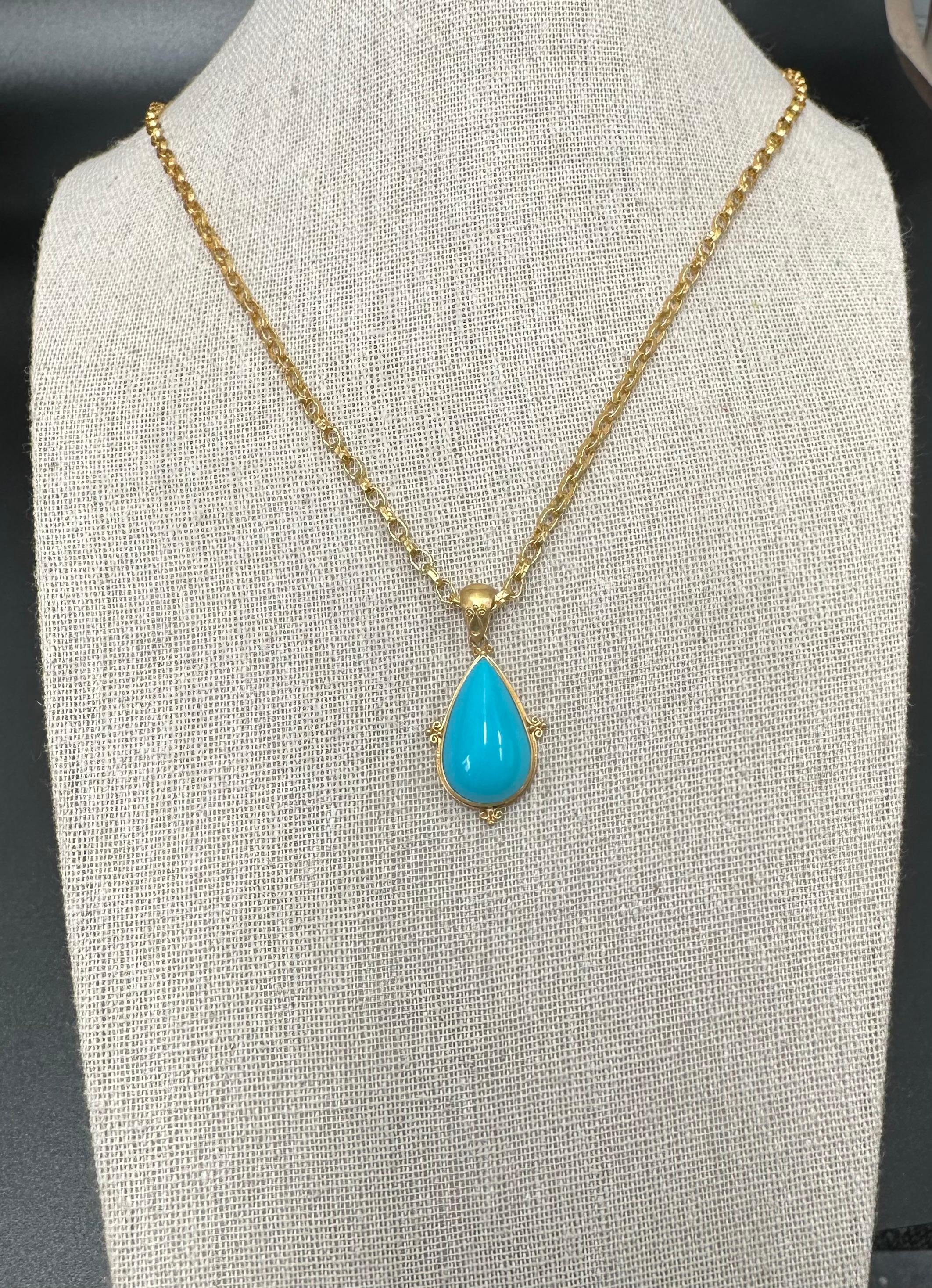 Steven Battelle 10.4 Carats Turquoise 18K Gold Pendant 1