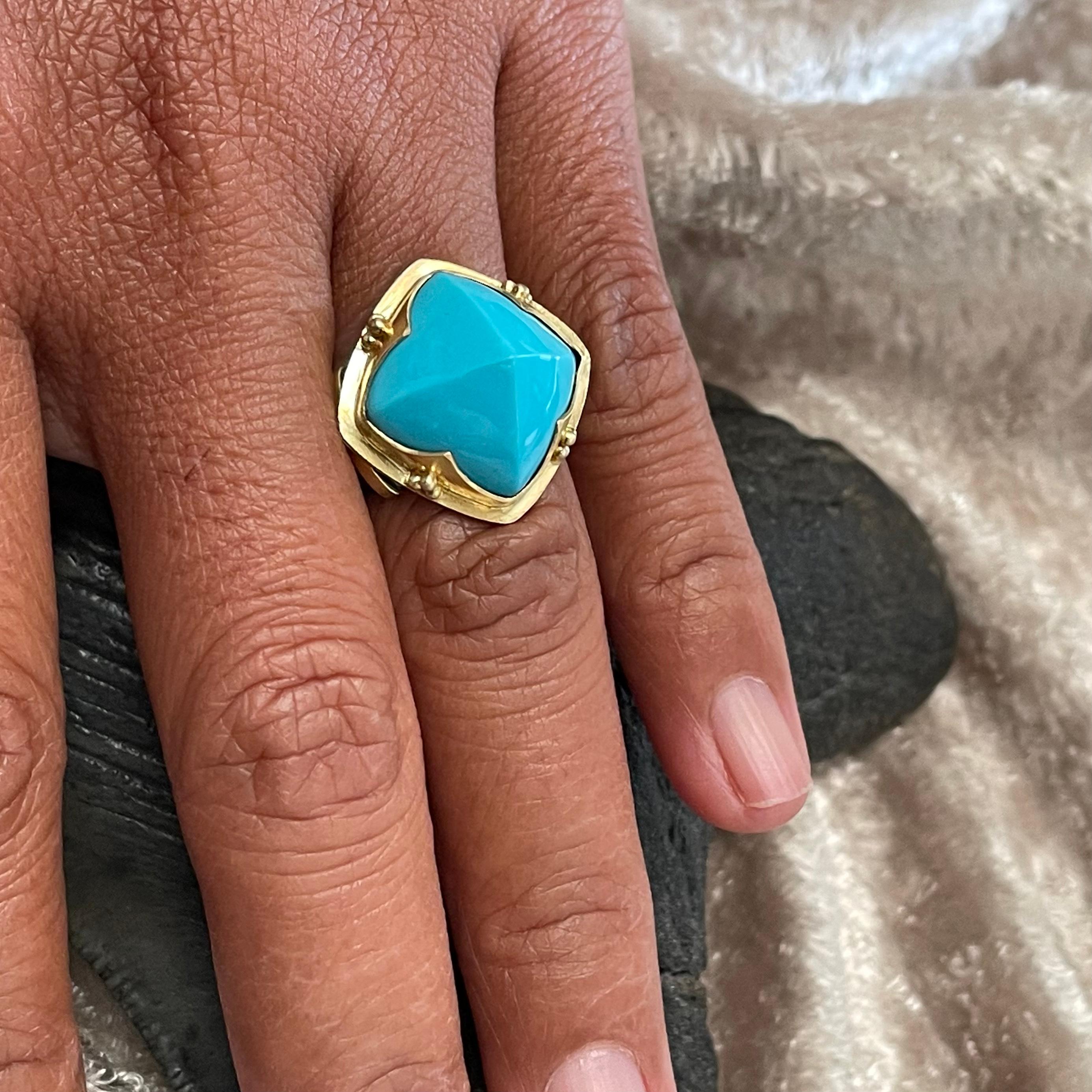 Steven Battelle 10.5 Carat Turquoise 18K Gold Silver Ring For Sale 2