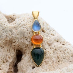 Steven Battelle 10,5 Karat Turmalin Spessartit Mondstein 18K Gold Anhänger