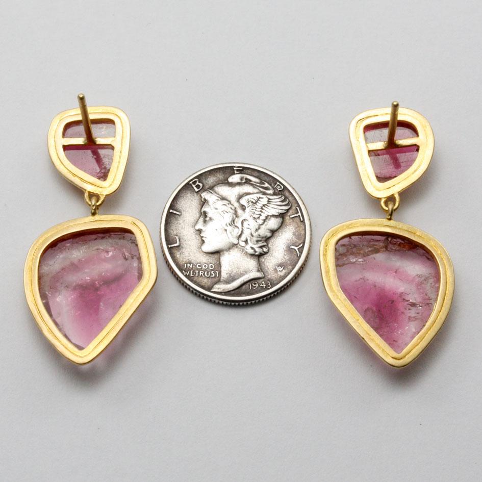 Steven Battelle 10.5 Carats Watermelon Tourmaline 18K Gold Post Earrings For Sale 3