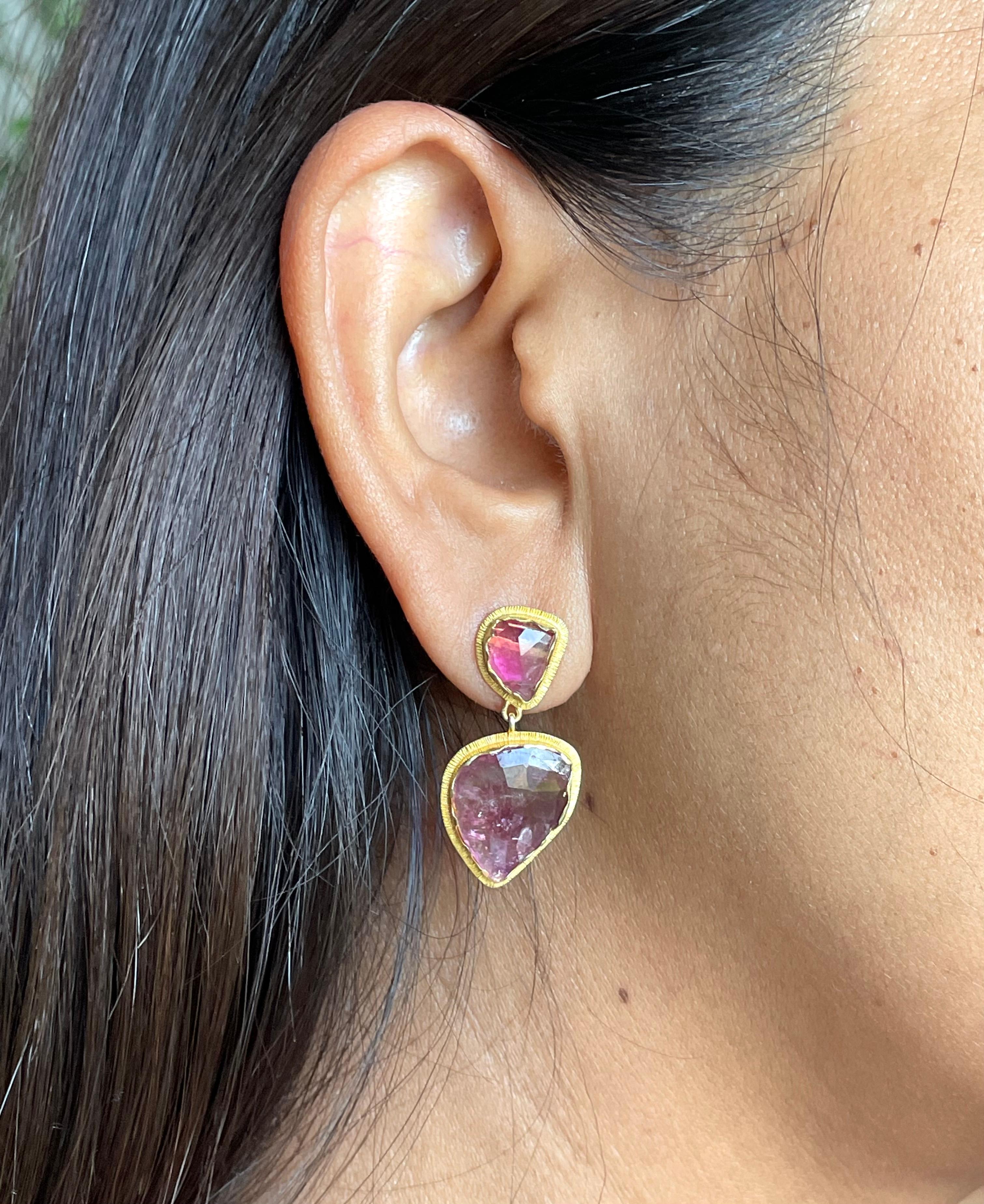 Steven Battelle 10.5 Carats Watermelon Tourmaline 18K Gold Post Earrings For Sale 4