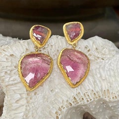 Steven Battelle 10.5 Carats Watermelon Tourmaline 18K Gold Post Earrings