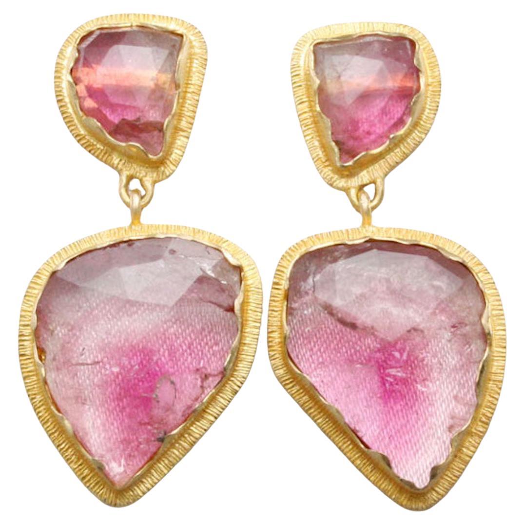 Steven Battelle 10.5 Carats Watermelon Tourmaline 18K Gold Post Earrings