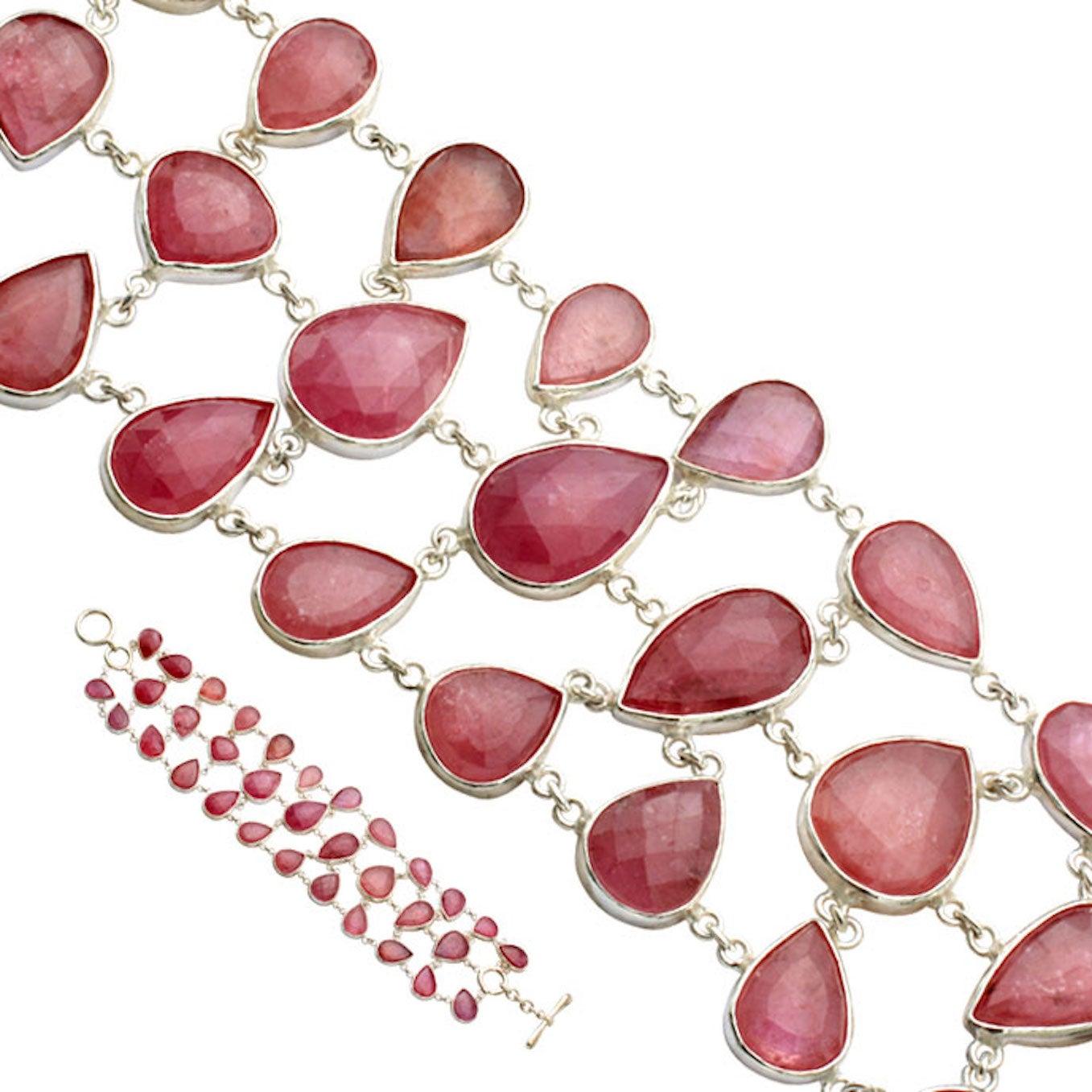 Women's Steven Battelle 107.5 Carats Ruby Sterling Silver Bracelet For Sale