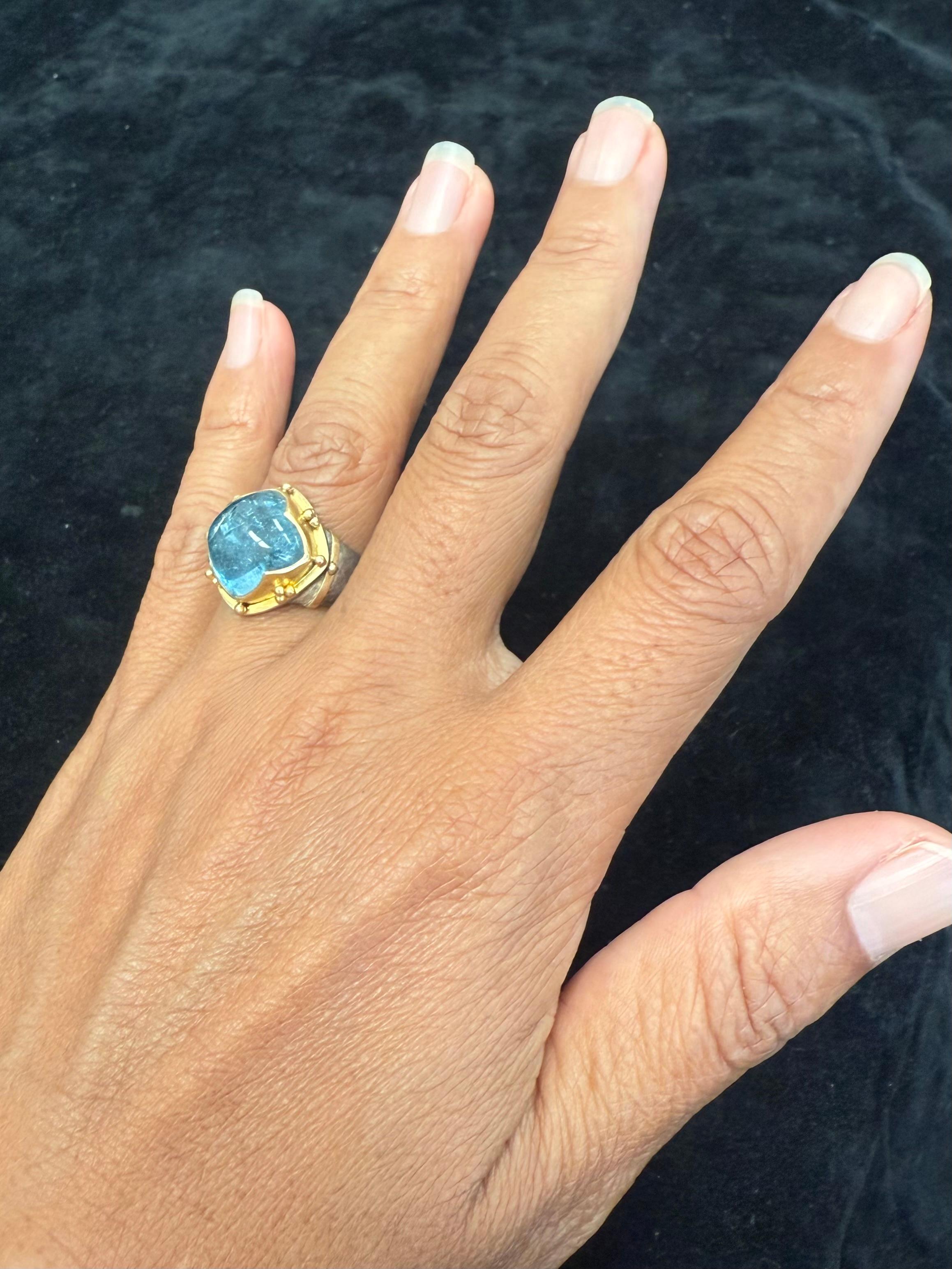 Bague Steven Battelle 10,8 carats aigue-marine cabochon or 18K/étalons en vente 5