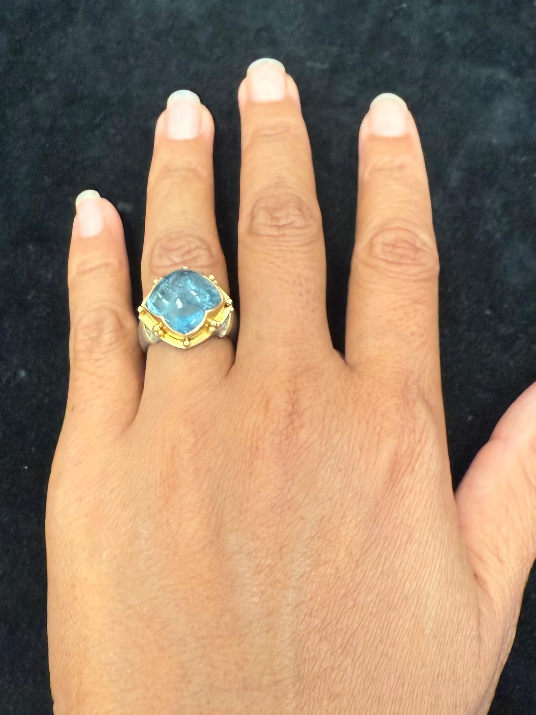 Bague Steven Battelle 10,8 carats aigue-marine cabochon or 18K/étalons en vente 6
