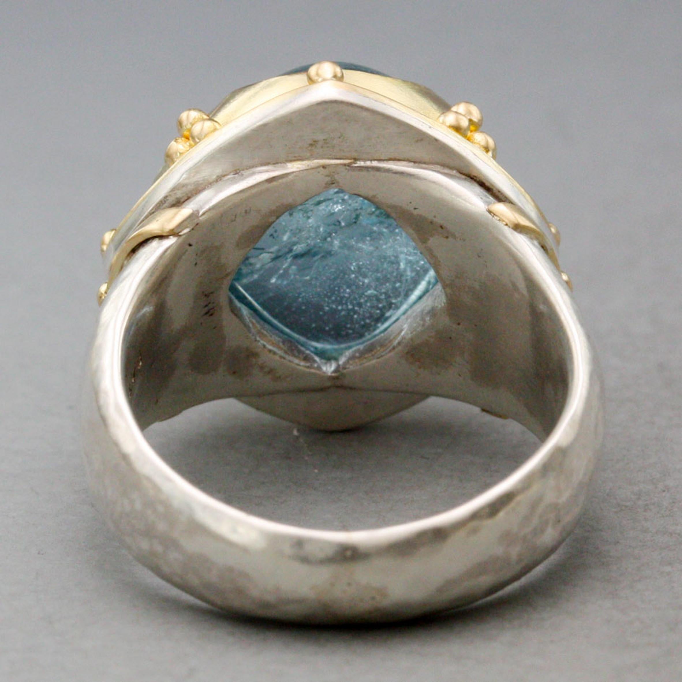 Contemporain Bague Steven Battelle 10,8 carats aigue-marine cabochon or 18K/étalons en vente