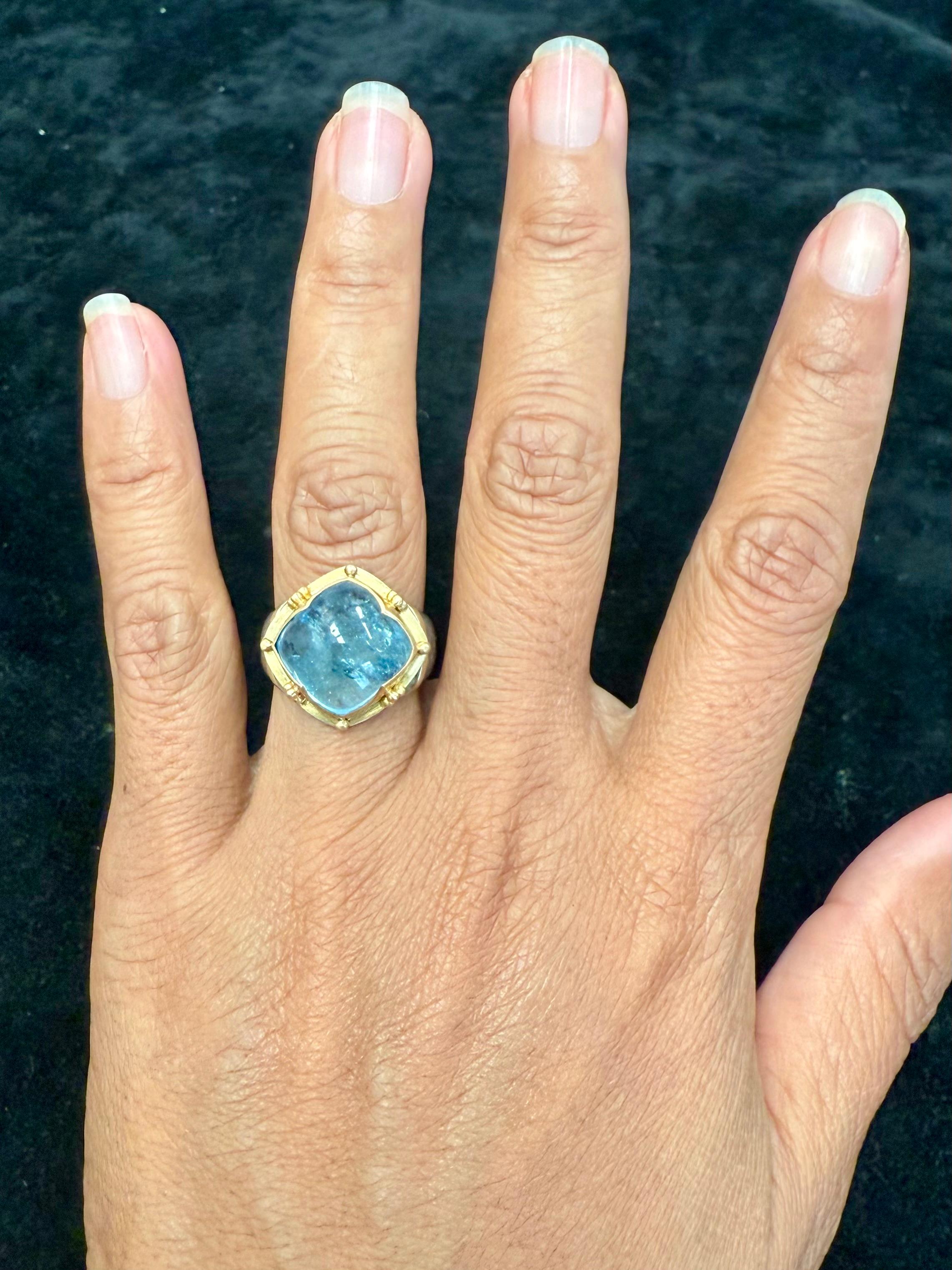 Bague Steven Battelle 10,8 carats aigue-marine cabochon or 18K/étalons Neuf - En vente à Soquel, CA