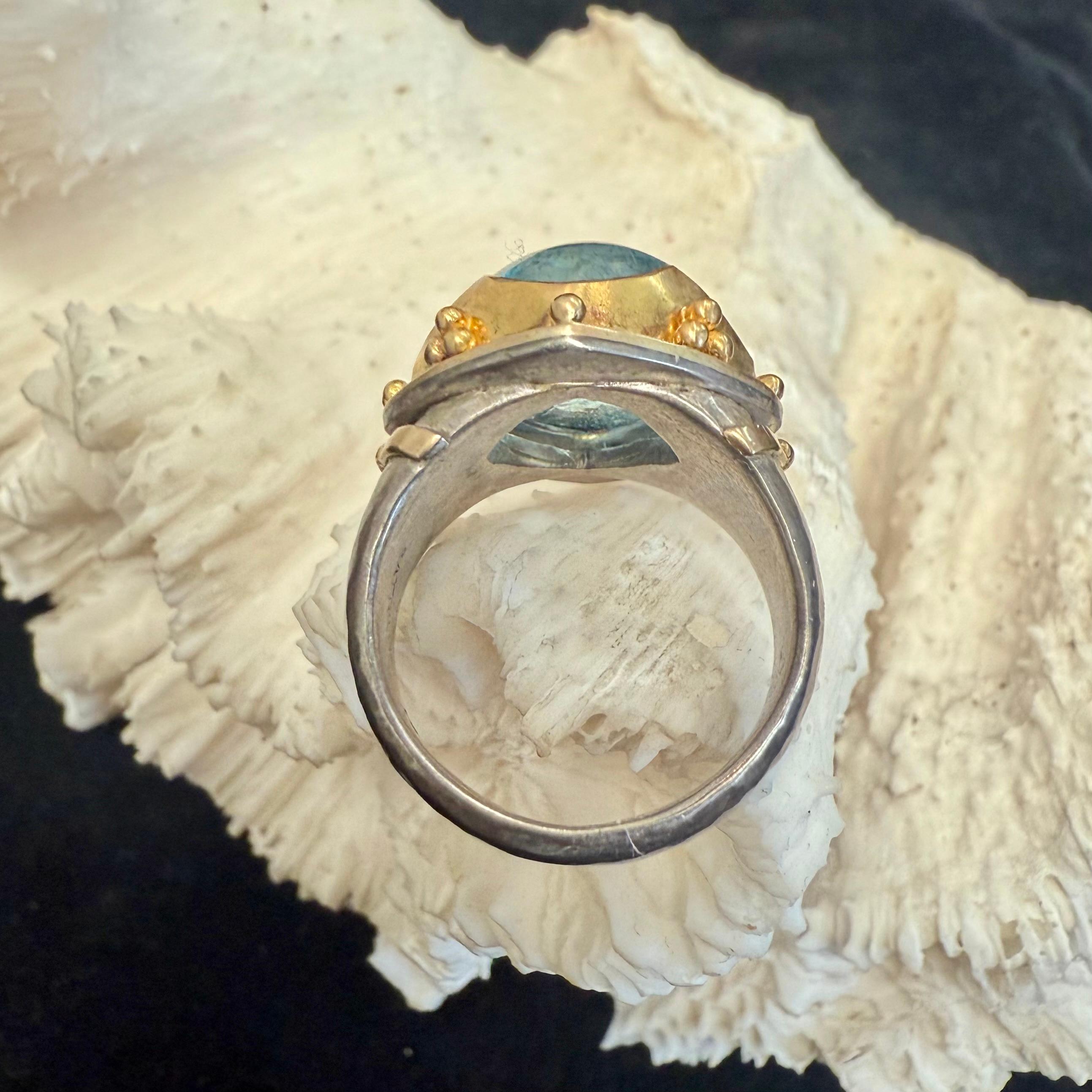 Bague Steven Battelle 10,8 carats aigue-marine cabochon or 18K/étalons en vente 2