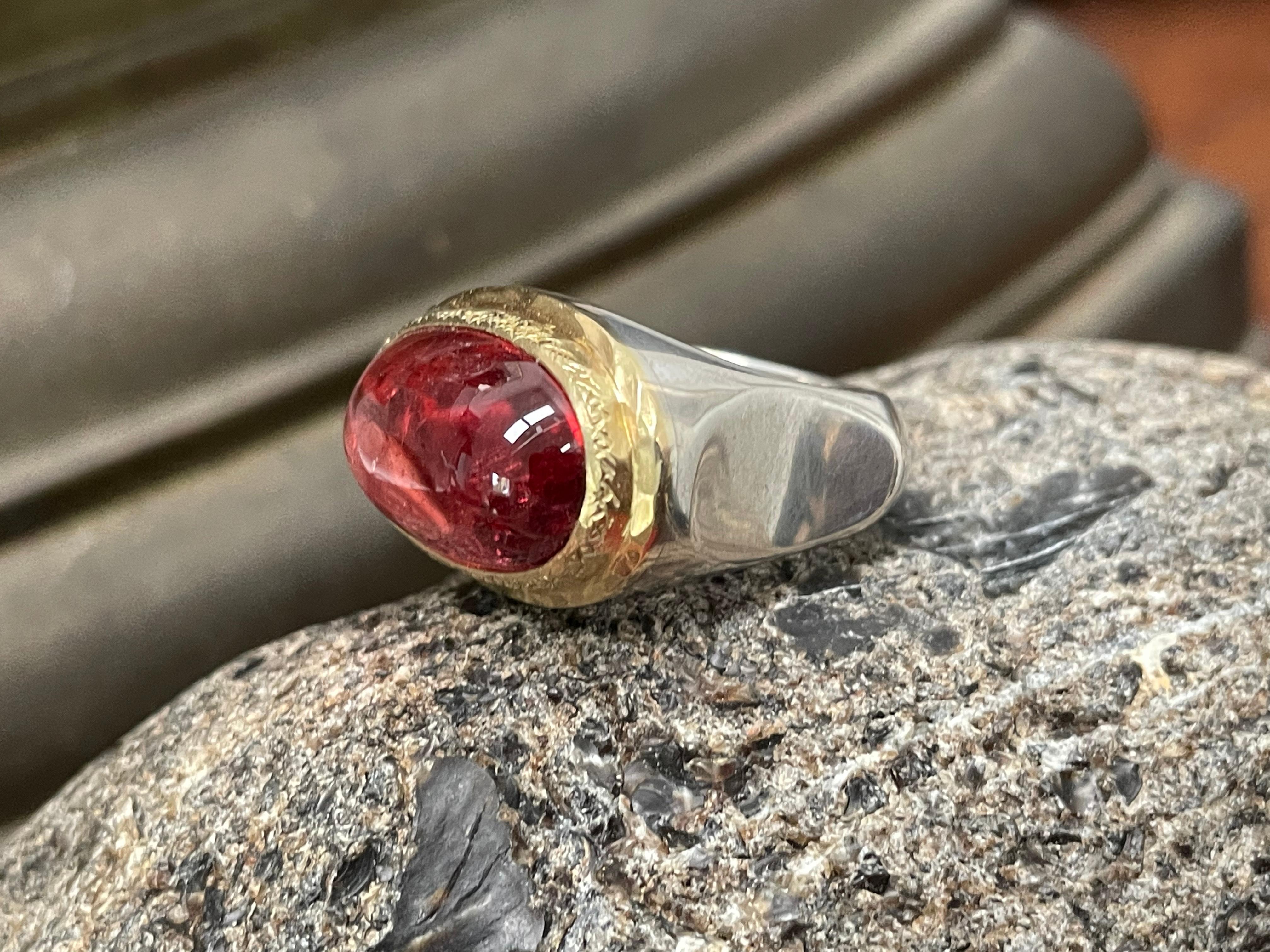 Steven Battelle 10.8 Carats Pink Tourmaline Silver/18K Gold Ring In New Condition In Soquel, CA