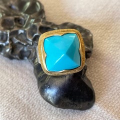 Steven Battelle 10.8 Carats Sleeping Beauty Turquoise 18K Gold Silver Ring