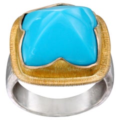 Steven Battelle 10.8 Carats Sleeping Beauty Turquoise 18K Gold Silver Ring