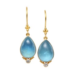 Steven Battelle 10.9 Carats Aquamarine Diamond 18K Gold Wire Earrings Steven Battelle 10.9 Carats Aquamarine Diamond 18K Gold Wire Earrings