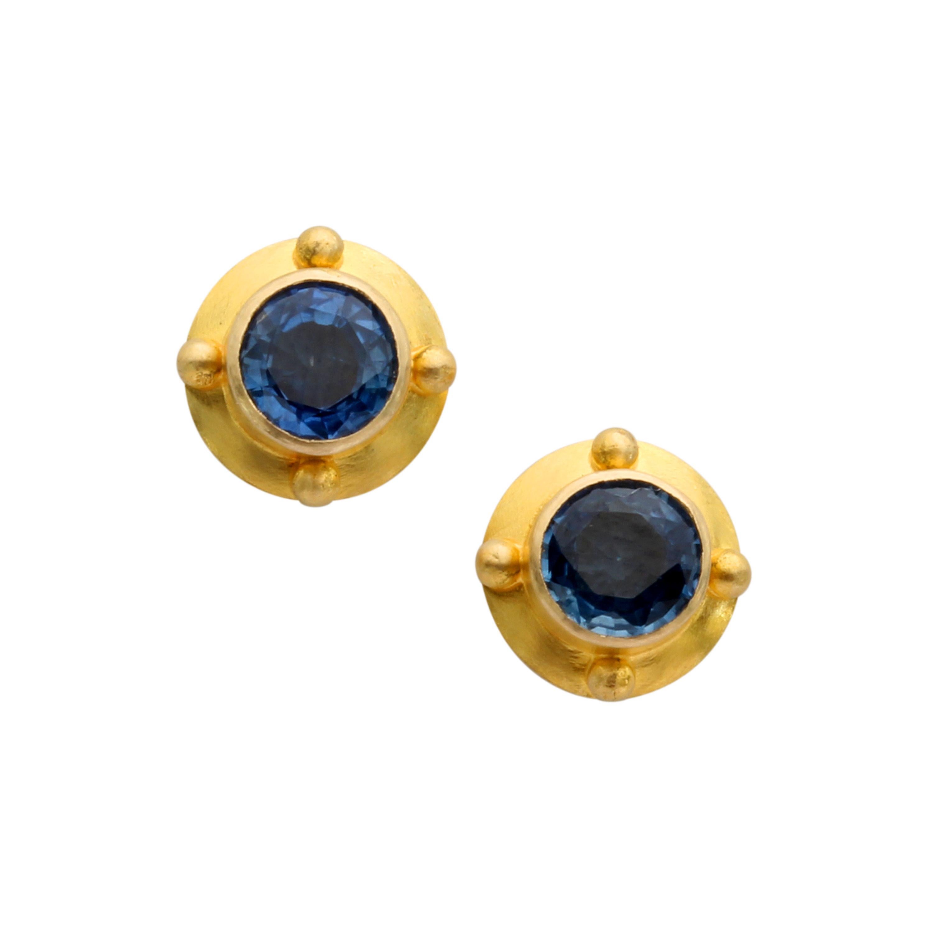 Steven Battelle - Boucles d'oreilles or 18K saphir bleu 1,1 carats Neuf - En vente à Soquel, CA