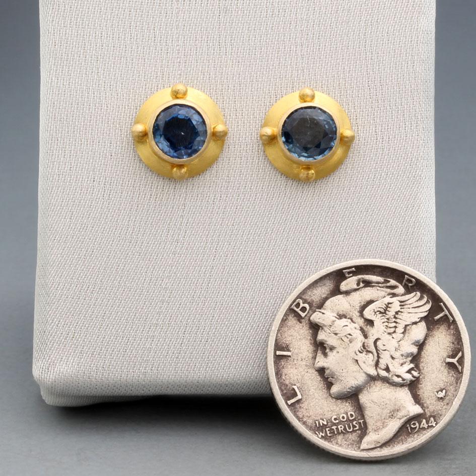 Steven Battelle - Boucles d'oreilles or 18K saphir bleu 1,1 carats Unisexe en vente