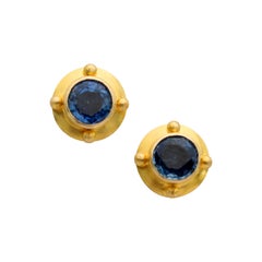 Steven Battelle 1,1 Karat Blauer Saphir 18K Gold Post Ohrringe