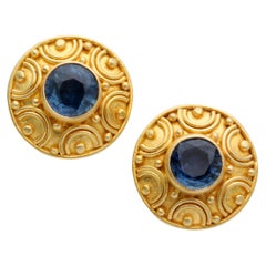 Steven Battelle 1.1 Carats Blue Sapphire 18K Gold Post Earrings