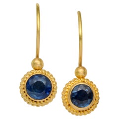 Steven Battelle 1.1 Carats Blue Sapphire 18K Gold Wire Earrings