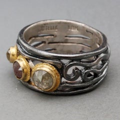 Steven Battelle Anello con diamanti taglio Rose da 1,1 carati in oro 18 carati/sterlina ossidata