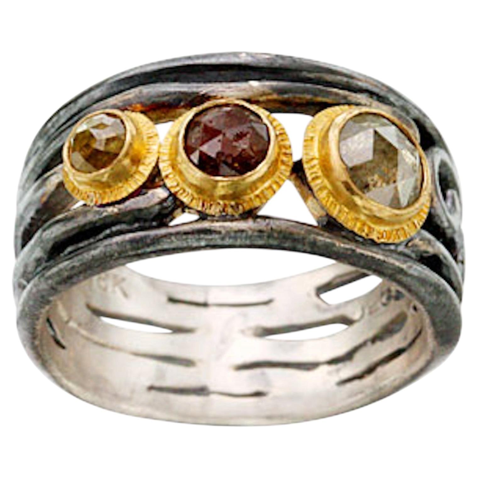 Bague Steven Battelle 1,1 carats de diamants taille rose en or 18K/argent oxydé en vente