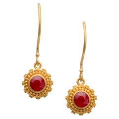 Steven Battelle 1.1 Carats Ruby 22k Gold Granulated Earrings