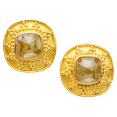 Steven Battelle 1.1 Carats Yellow Rose-Cut Diamond 22k Gold Post Earrings