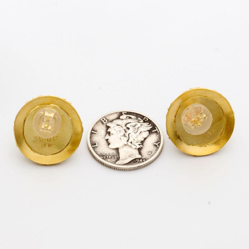 Cabochon Steven Battelle 11.0 Carats Rainbow Moonstone 18K Gold Post Earrings For Sale
