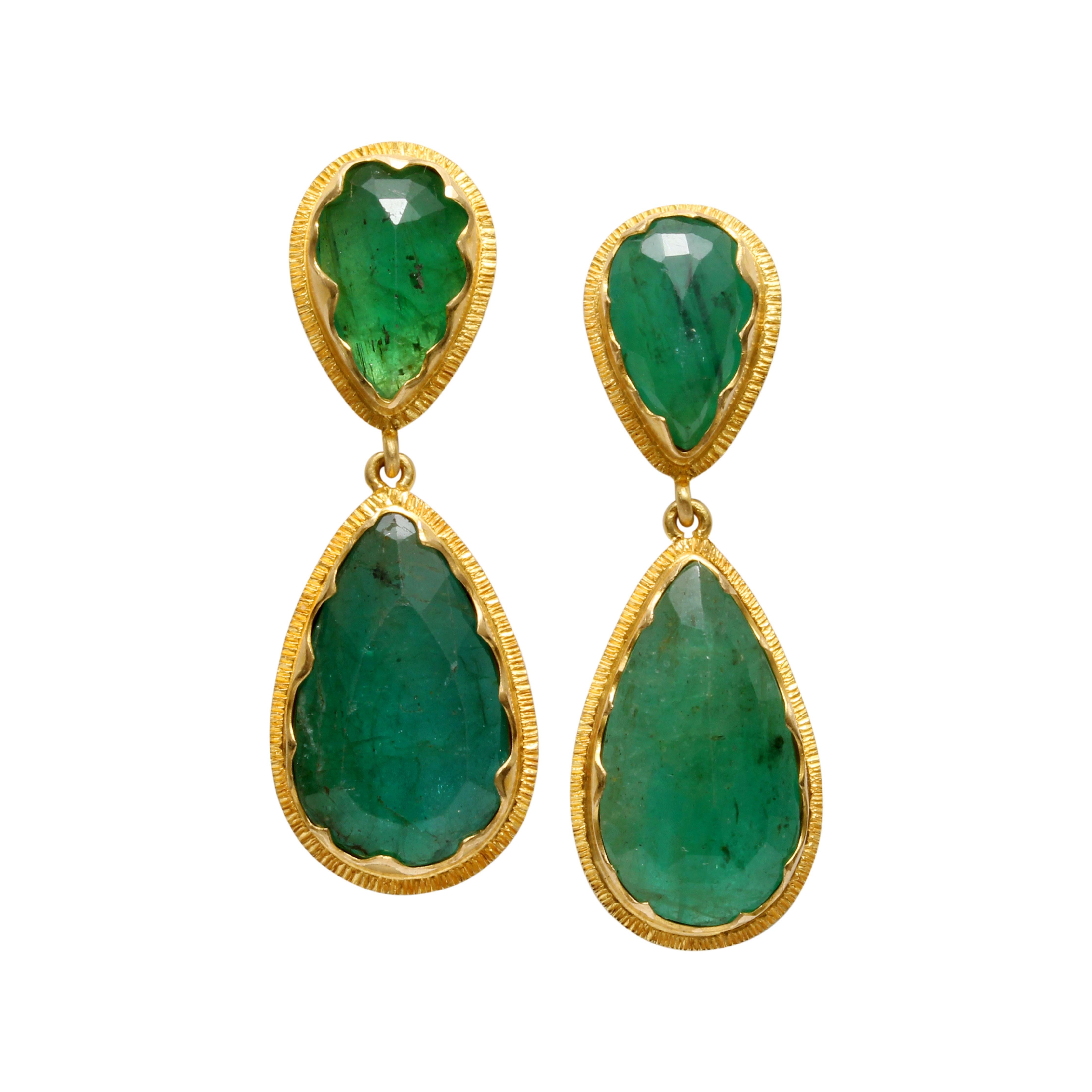 Women's Steven Battelle 11.1 Carats Zambian Emerald 18K Gold Post Earrings For Sale