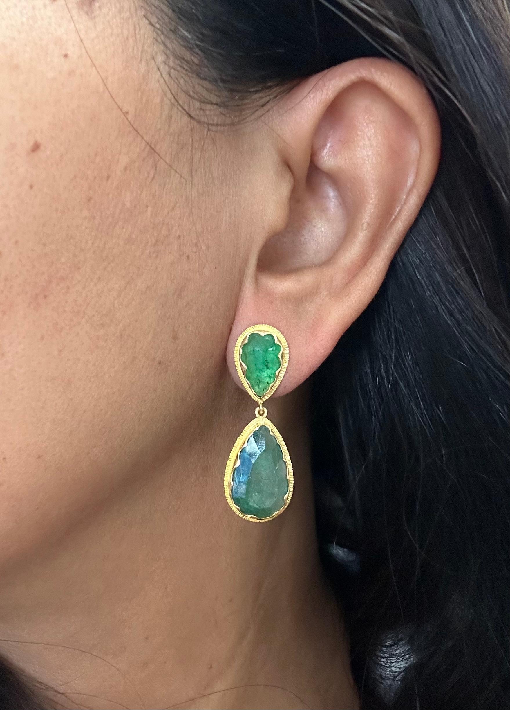 Steven Battelle 11.1 Carats Zambian Emerald 18K Gold Post Earrings For Sale 1