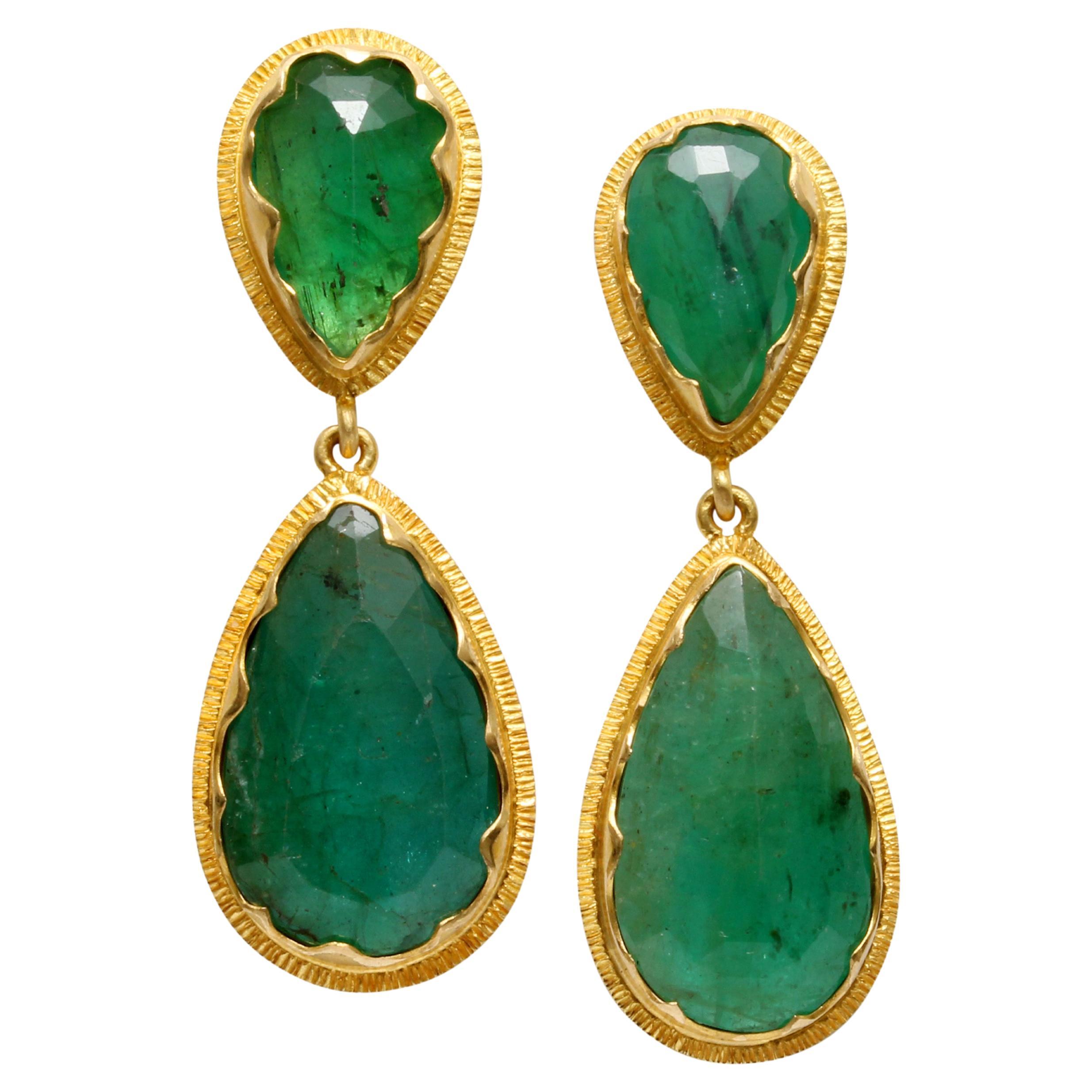 Steven Battelle 11.1 Carats Zambian Emerald 18K Gold Post Earrings