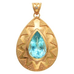 Steven Battelle Pendentif en or 22 carats avec aigue-marine et diamants 11,2 carats