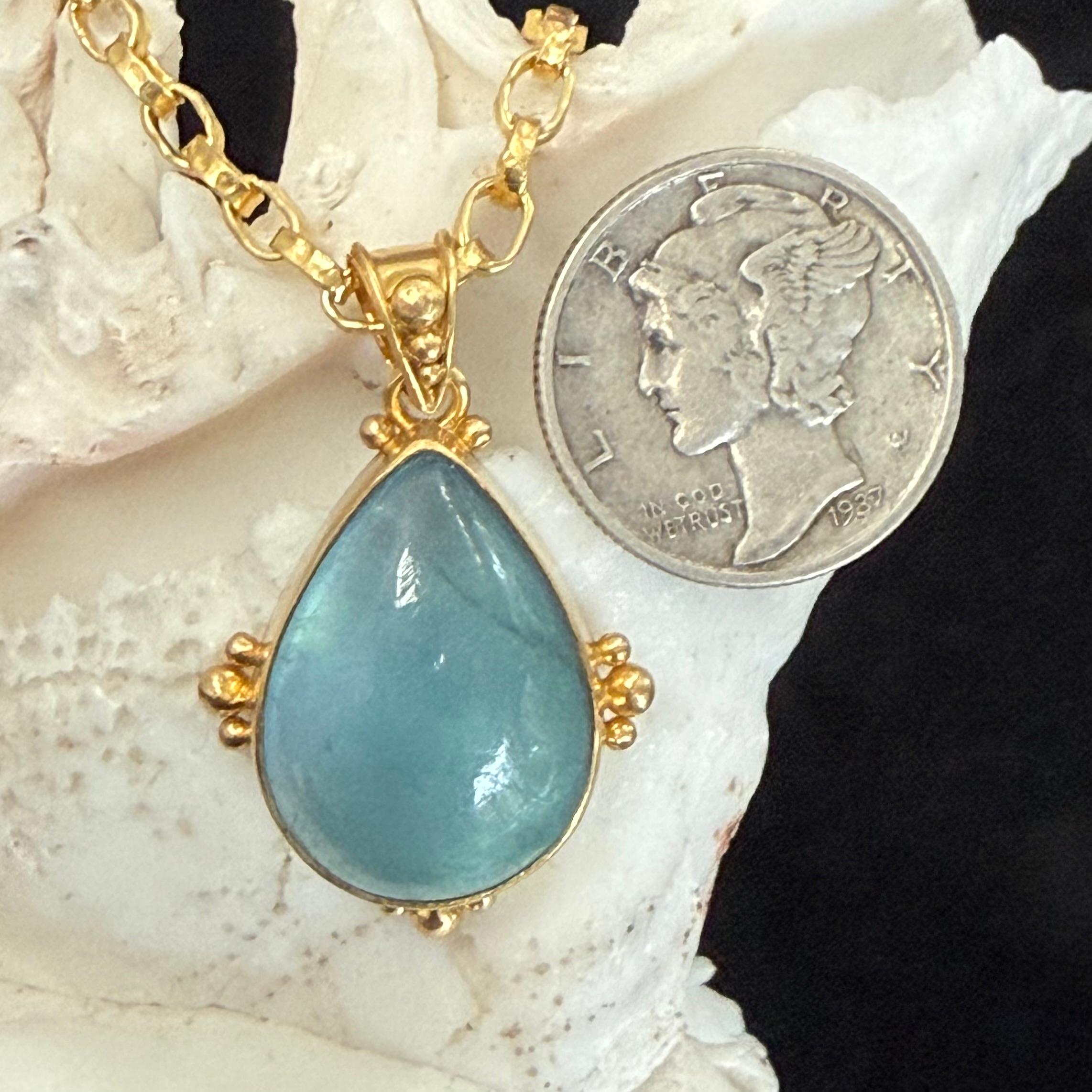Steven Battelle 11,2 Karat Cabochon Aquamarin 18K Gold Anhänger im Angebot 5