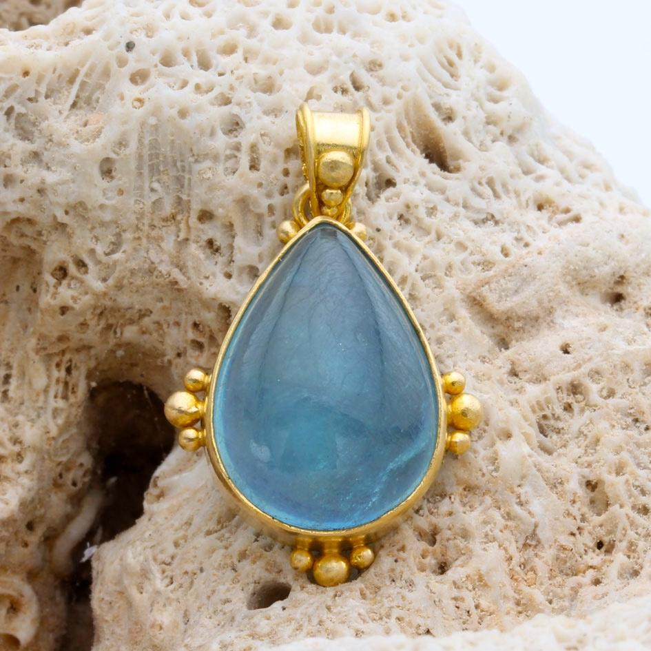 Steven Battelle 11,2 Karat Cabochon Aquamarin 18K Gold Anhänger (Zeitgenössisch) im Angebot