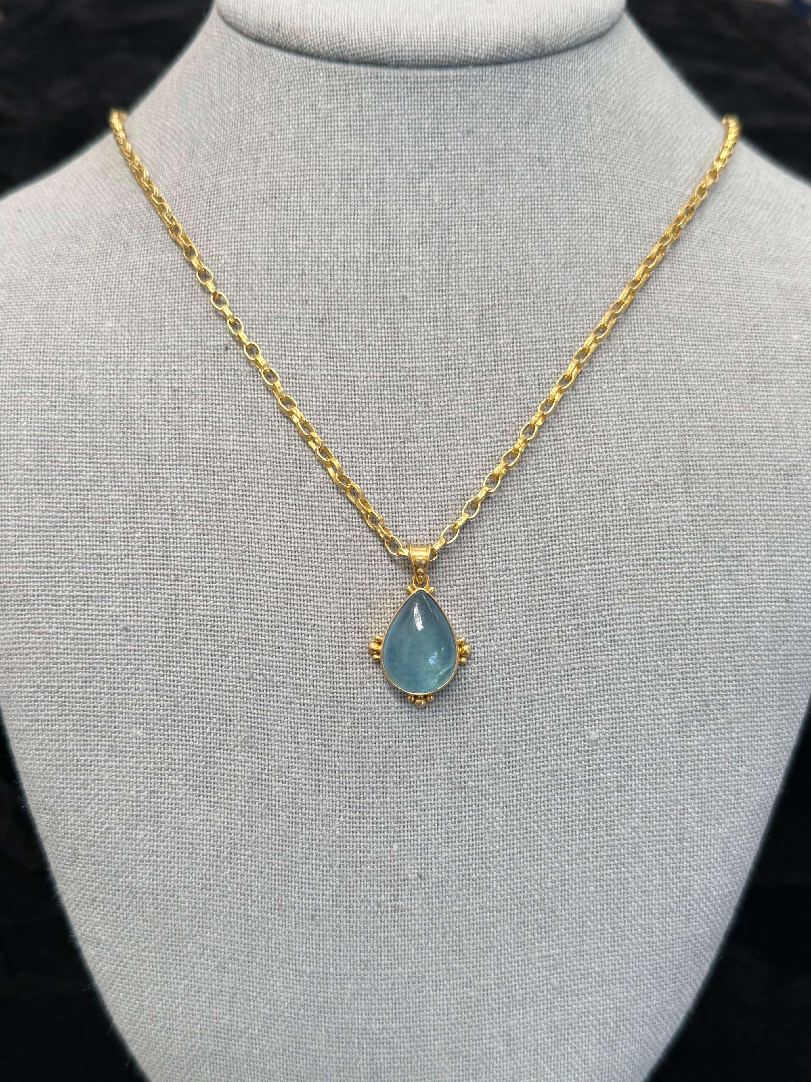 Steven Battelle 11,2 Karat Cabochon Aquamarin 18K Gold Anhänger im Zustand „Neu“ im Angebot in Soquel, CA