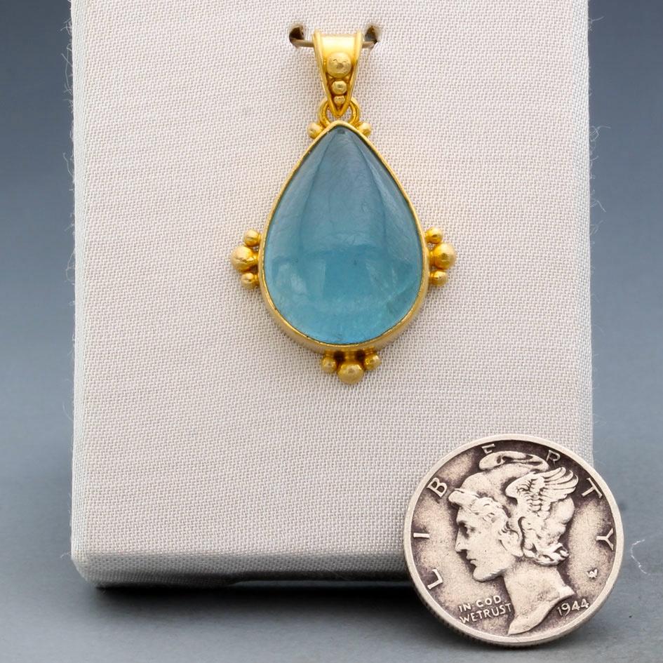 Steven Battelle 11,2 Karat Cabochon Aquamarin 18K Gold Anhänger im Angebot 1