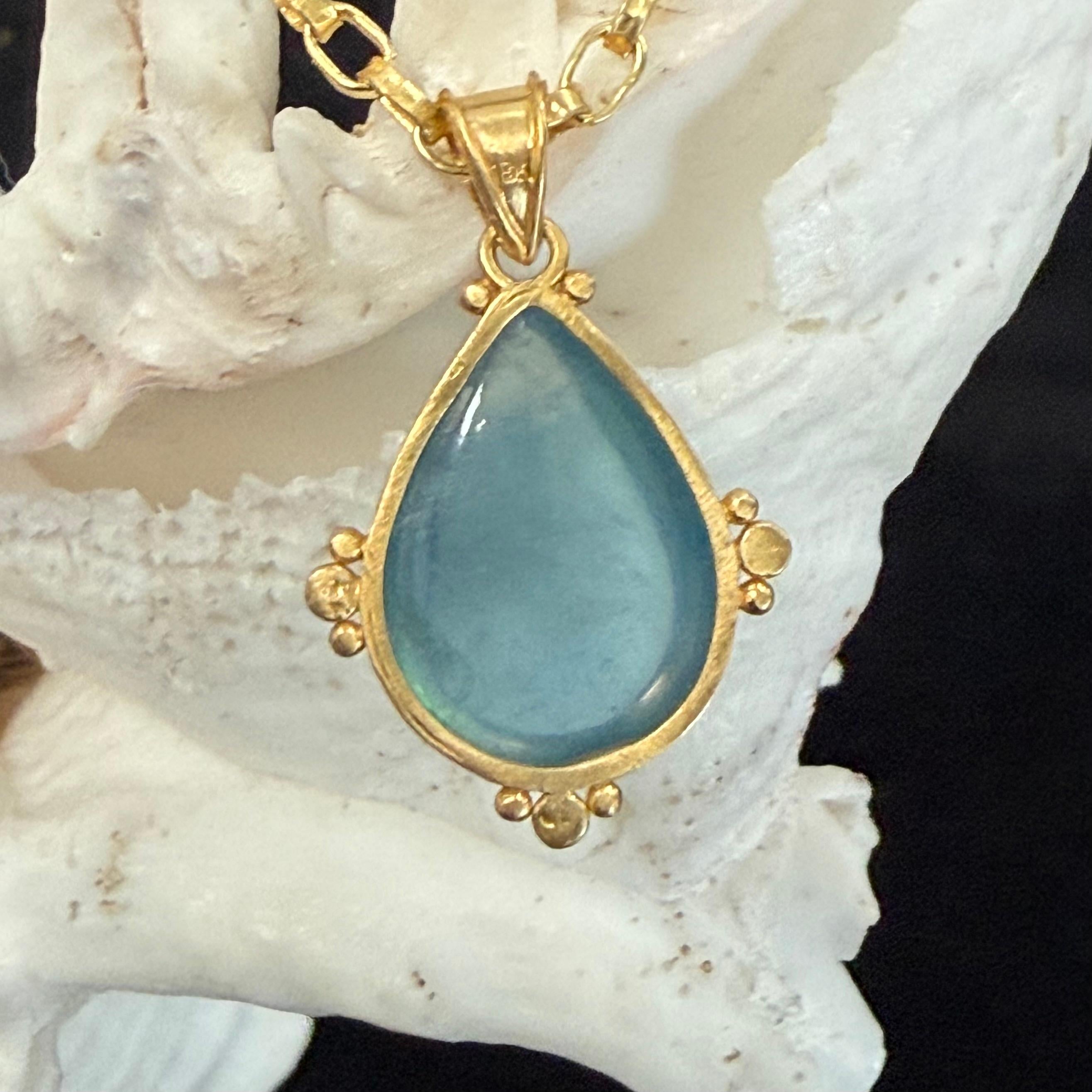 Steven Battelle 11,2 Karat Cabochon Aquamarin 18K Gold Anhänger im Angebot 2