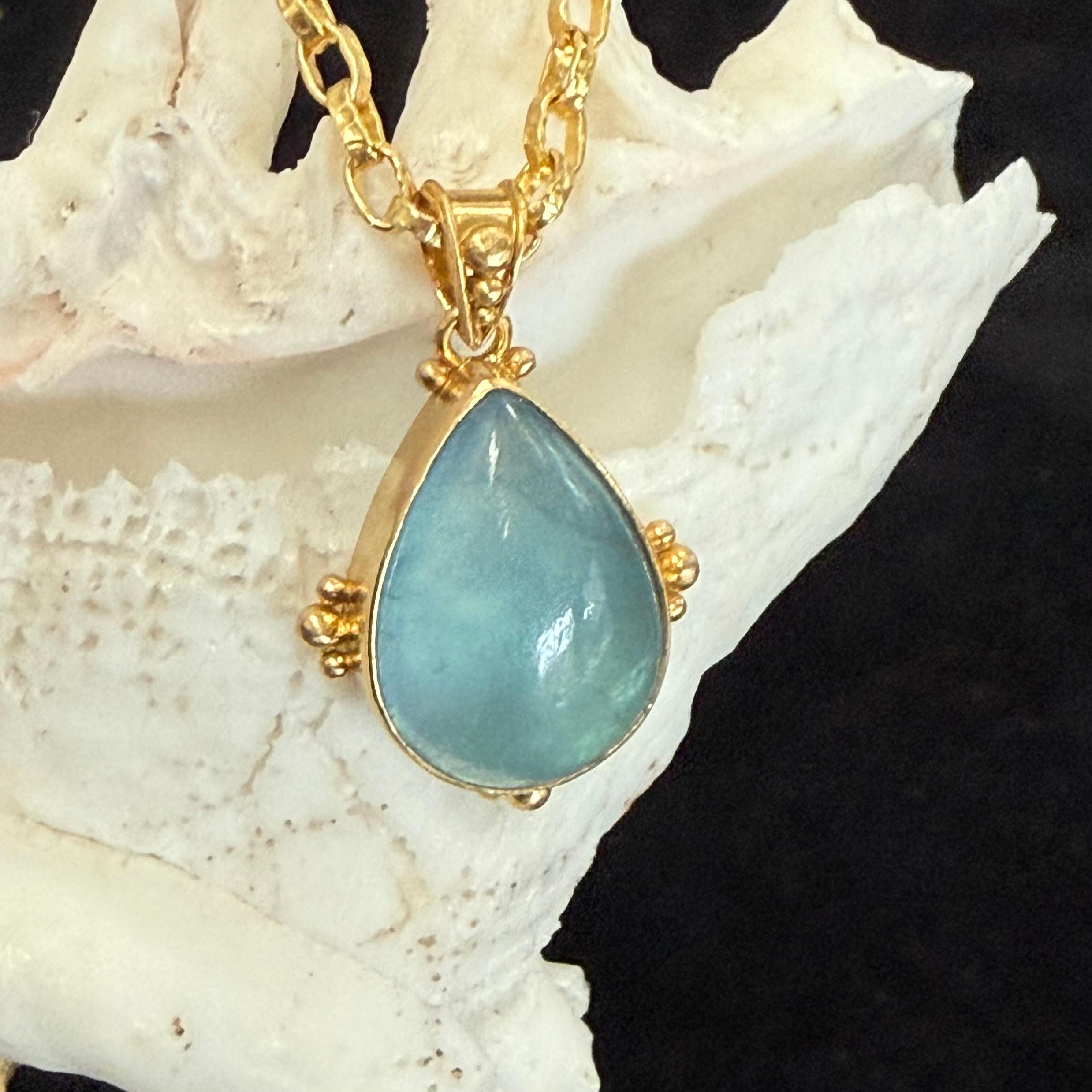 Steven Battelle 11,2 Karat Cabochon Aquamarin 18K Gold Anhänger im Angebot 3