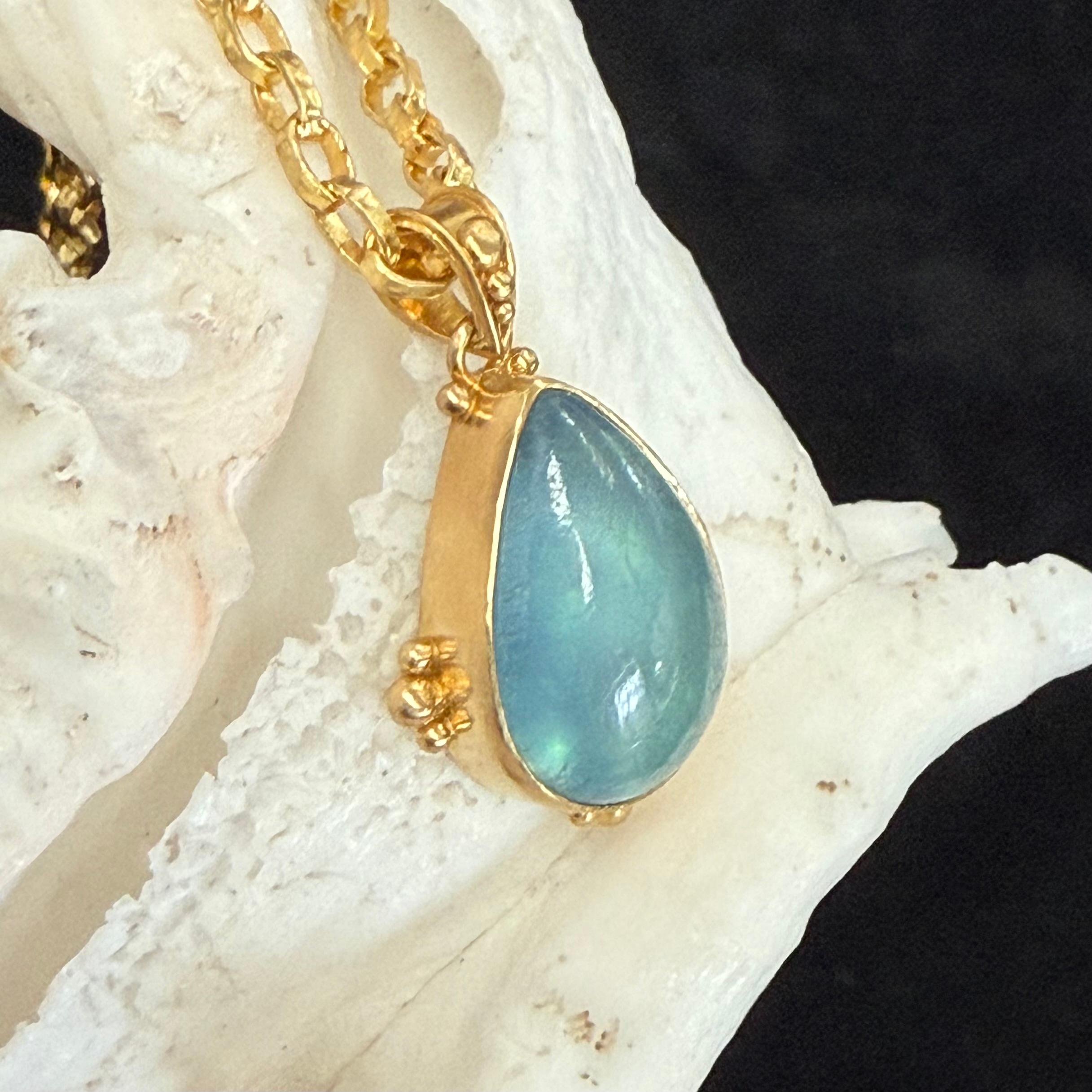 Steven Battelle 11,2 Karat Cabochon Aquamarin 18K Gold Anhänger im Angebot 4