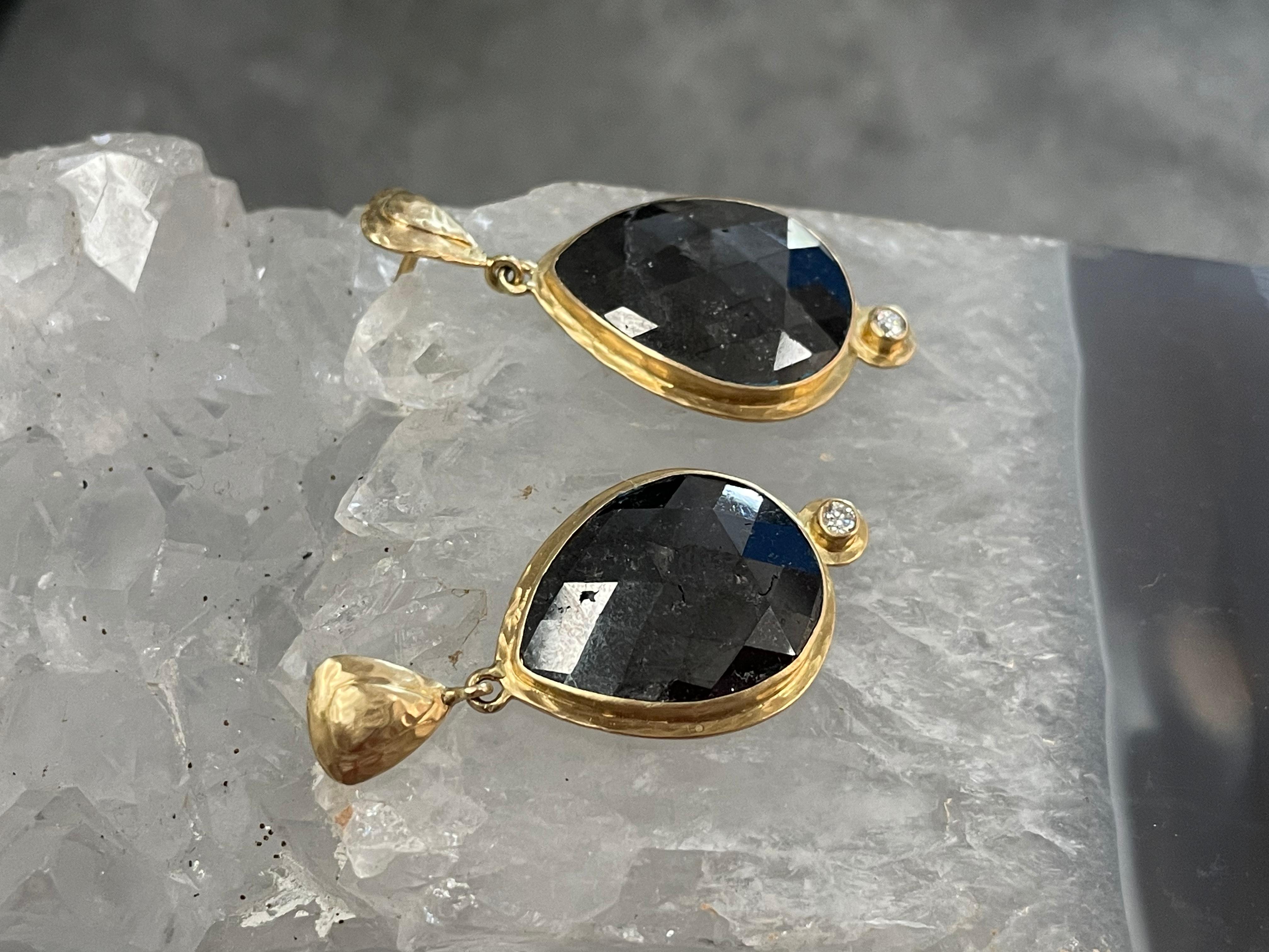 Contemporary Steven Battelle 11.2 Carats Large Black Diamond 18K Gold Post Earrings For Sale