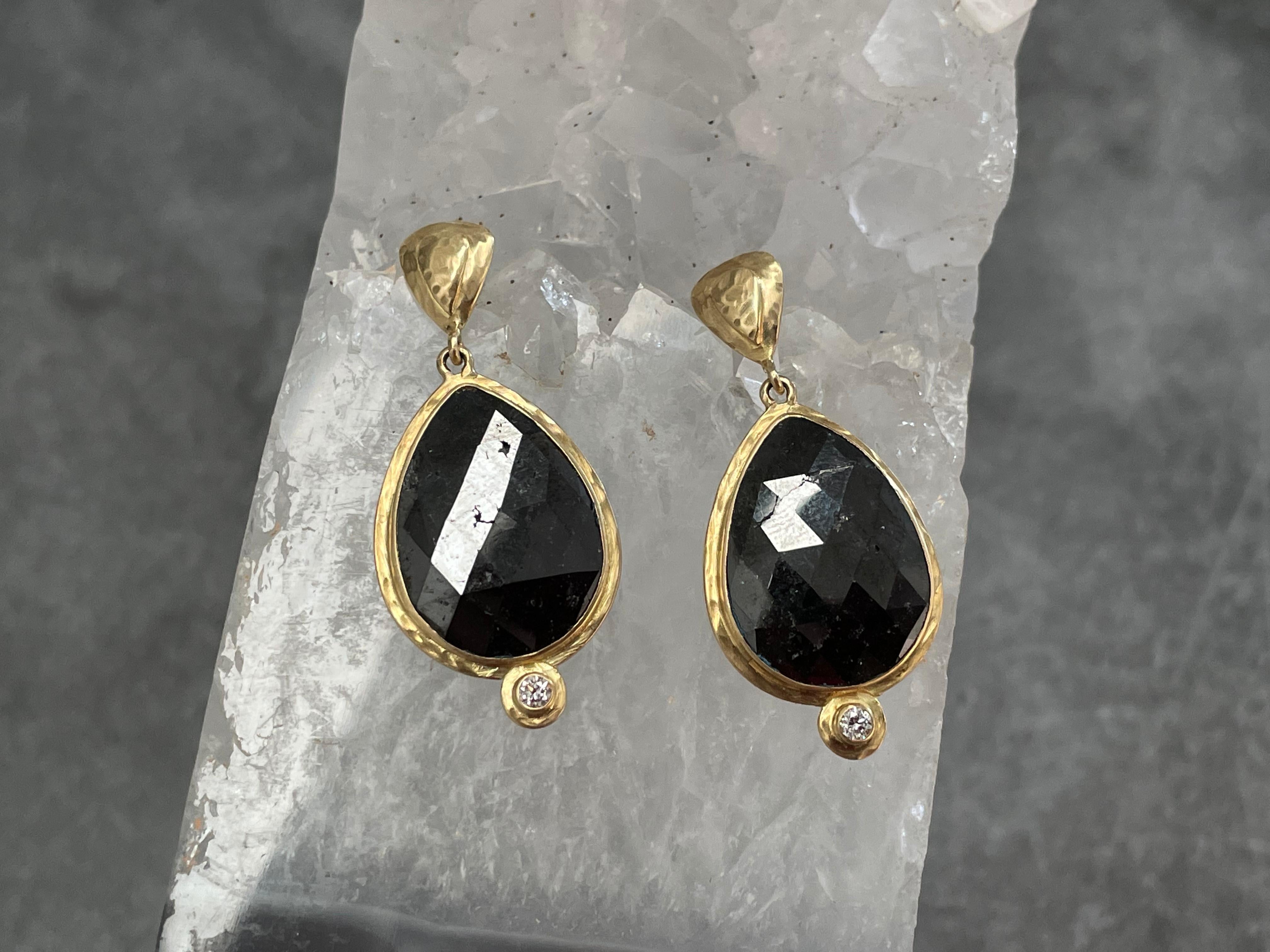 Steven Battelle 11.2 Carats Large Black Diamond 18K Gold Post Earrings In New Condition For Sale In Soquel, CA