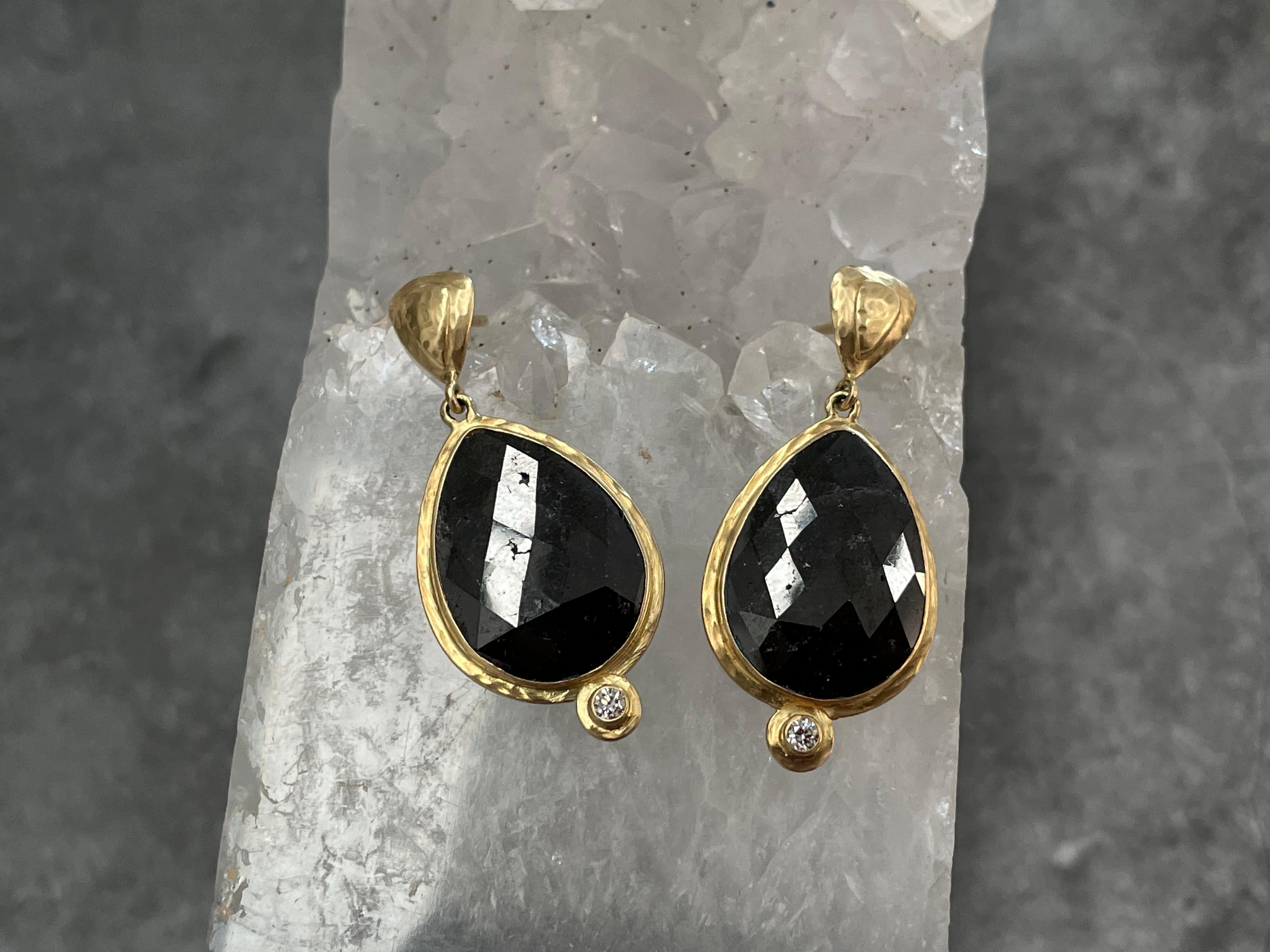 Steven Battelle 11.2 Carats Large Black Diamond 18K Gold Post Earrings For Sale 1