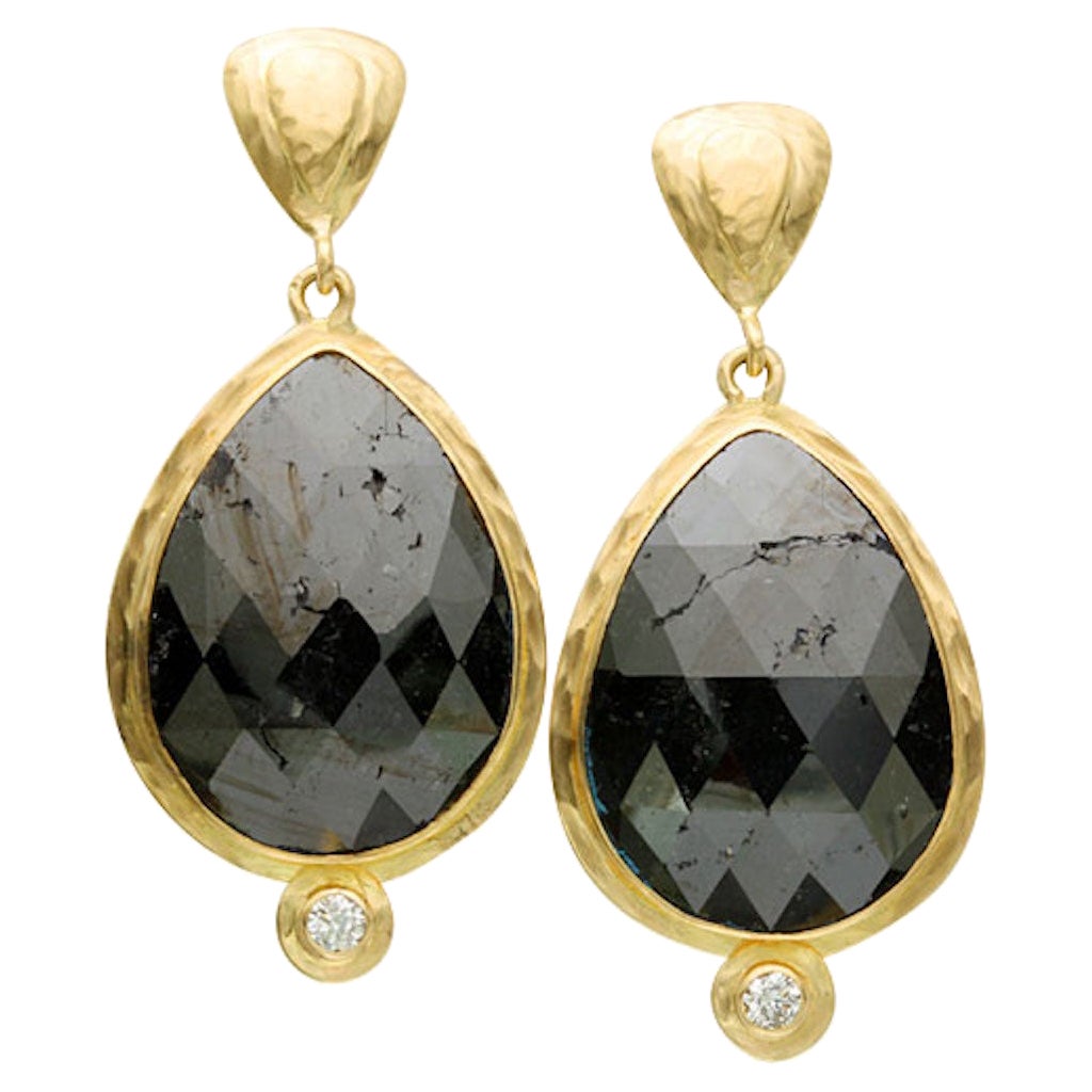 Steven Battelle Pendientes de oro de 18 quilates con diamante negro grande de 11,2 quilates
