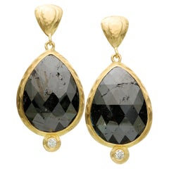 Steven Battelle Orecchini a perno in oro 18K con diamante nero grande da 11,2 carati