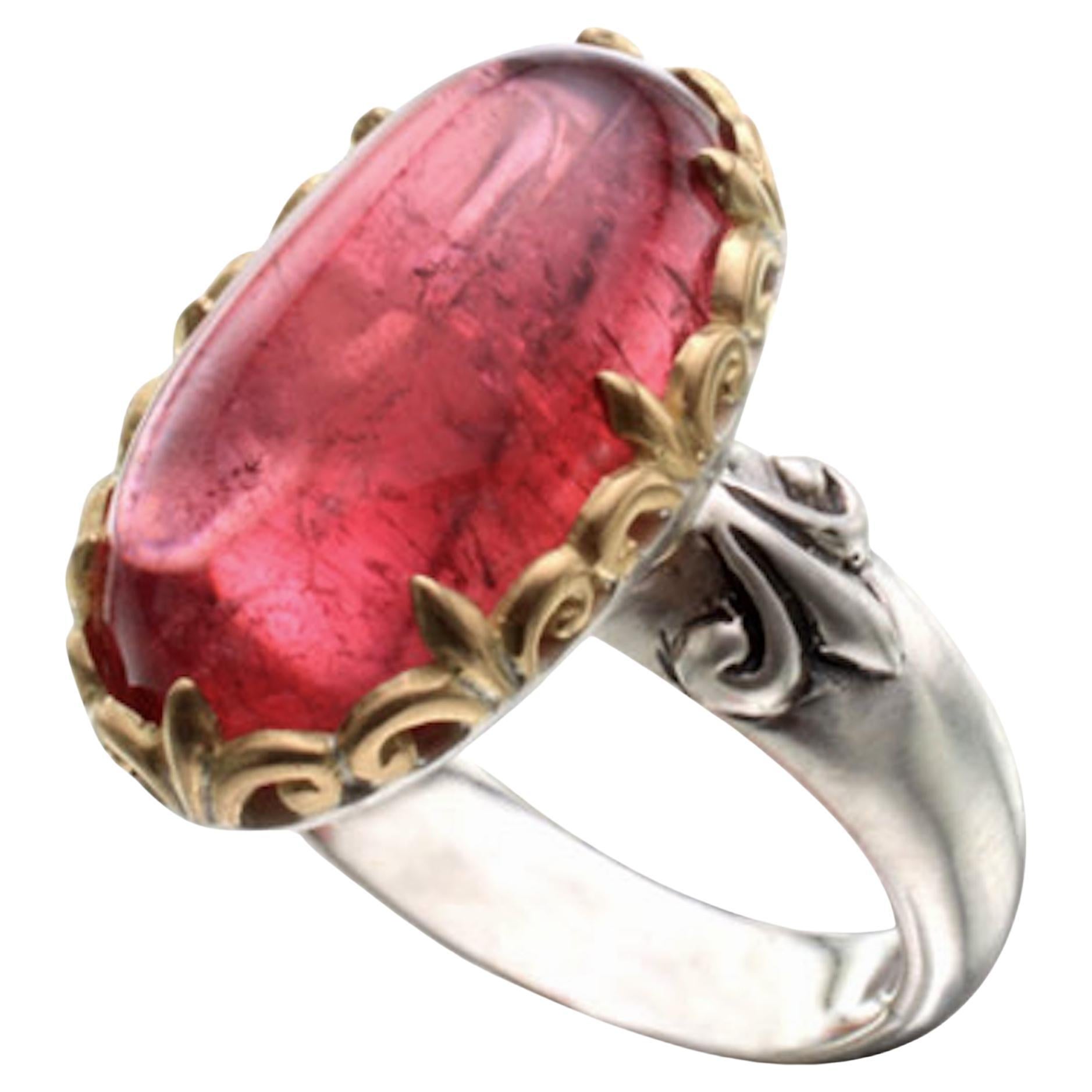 Steven Battelle 11.2 Carats Pink Tourmaline 18K Gold/Sterling Silver Ring